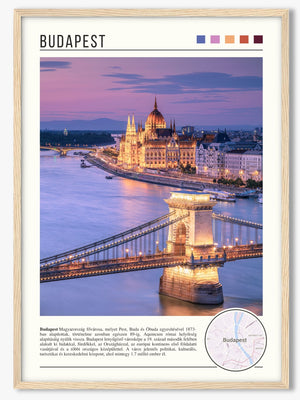 Descriptive Minimalist Budapest Poster in Wooden Frame