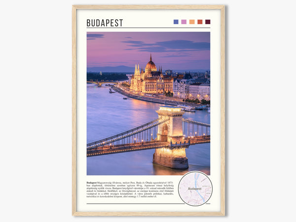 Descriptive Minimalist Budapest Poster in Wooden Frame