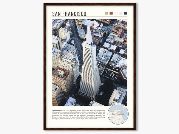 Descriptive Minimalist San Francisco Poster in Dark Wooden Frame