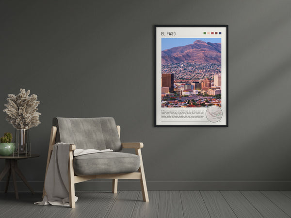 Descriptive Minimalist El Paso Poster in Black Frame