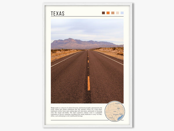 Descriptive Minimalist Texas Poster in White Frame