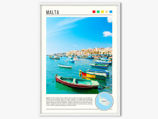 Descriptive Minimalist Malta Poster in White Frame