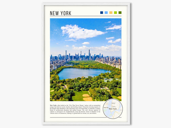 Descriptive Minimalist New York Poster in White Frame