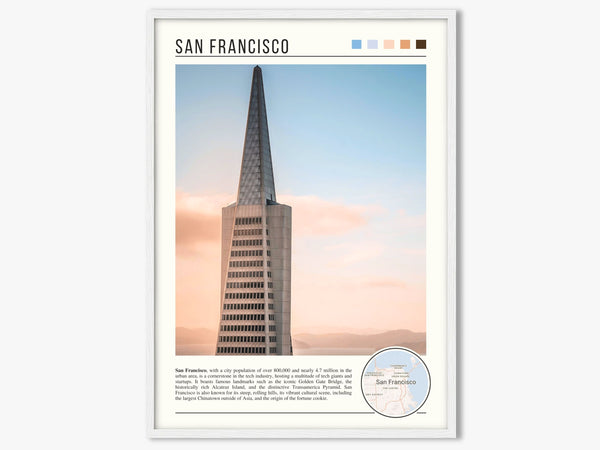 Descriptive Minimalist San Francisco Poster in White Frame