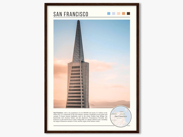 Descriptive Minimalist San Francisco Poster in Dark Wooden Frame