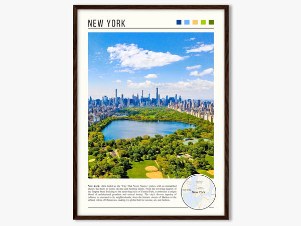 Descriptive Minimalist New York Poster in Dark Wooden Frame