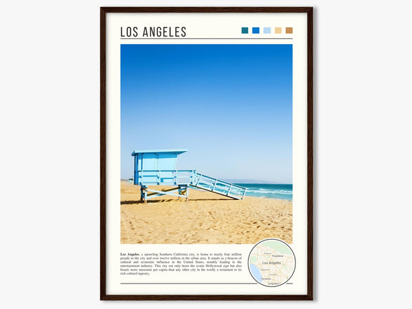 Descriptive Minimalist Los Angeles Poster in Dark Wooden Frame