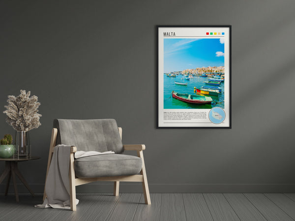 Descriptive Minimalist Malta Poster in Black Frame