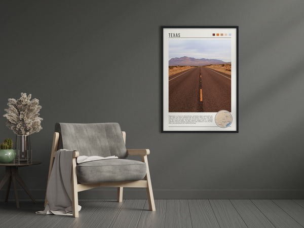 Descriptive Minimalist Texas Poster in Black Frame