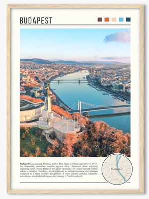 Descriptive Minimalist Budapest Poster in Wooden Frame