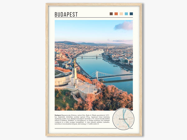 Descriptive Minimalist Budapest Poster in Wooden Frame