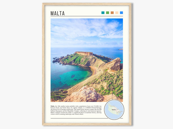 Descriptive Minimalist Malta Poster in Wooden Frame