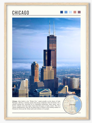 Descriptive Minimalist Willis Tower Poster in Wooden Frame