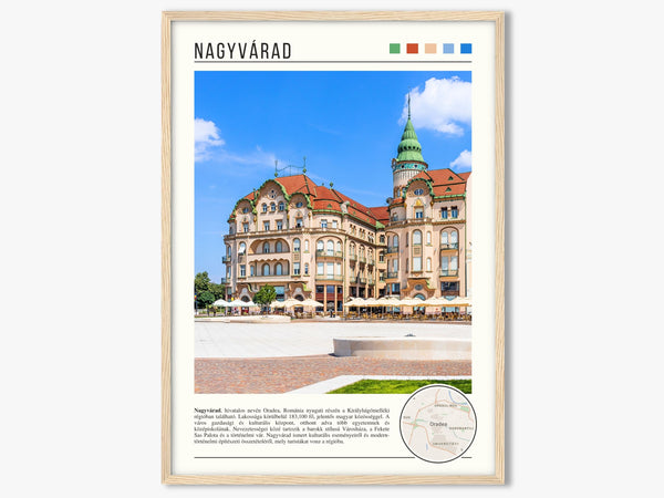 Descriptive Minimalist Nagyvárad Poster in Wooden Frame