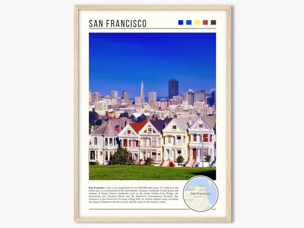 Descriptive Minimalist San Francisco Poster in Wooden Frame