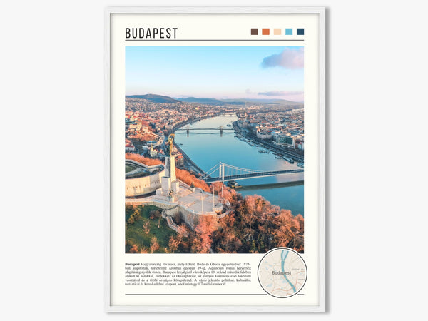 Descriptive Minimalist Budapest Poster in White Frame