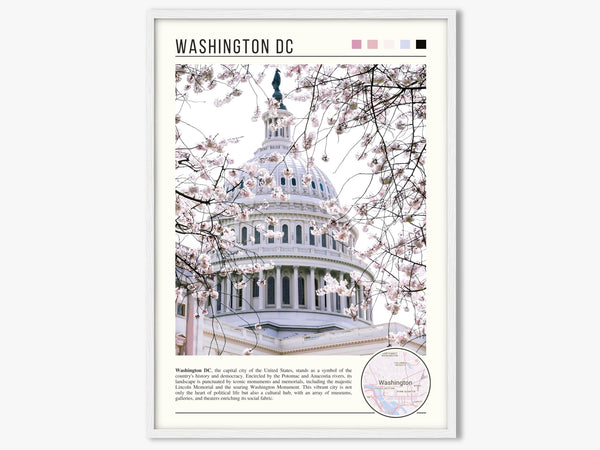 Descriptive Minimalist Washington Poster in White Frame