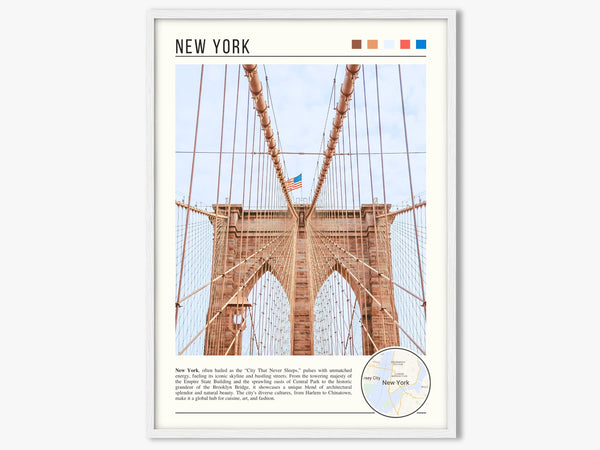 Descriptive Minimalist Brooklyn Bridge Poster in White Frame