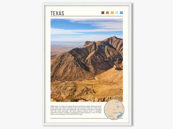 Descriptive Minimalist Texas Poster in White Frame