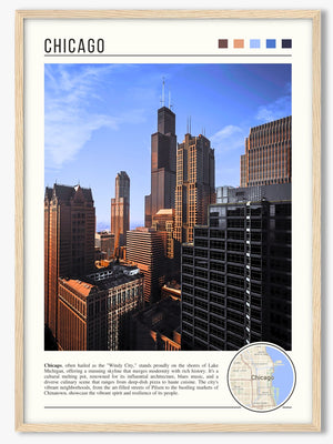 Descriptive Minimalist Chicago Poster in Wooden Frame