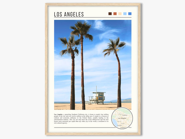 Descriptive Minimalist Los Angeles Poster in Wooden Frame