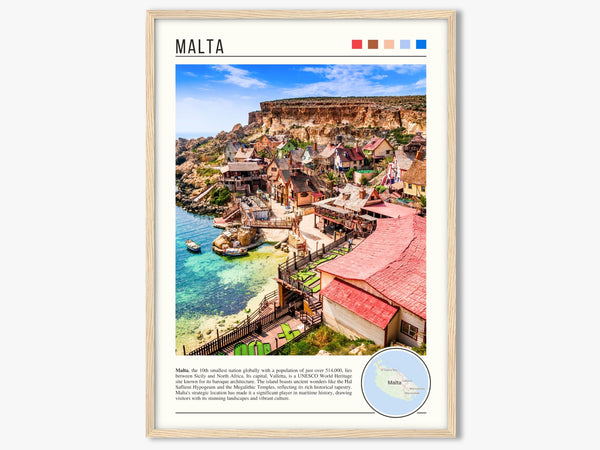 Descriptive Minimalist Malta Poster in Wooden Frame