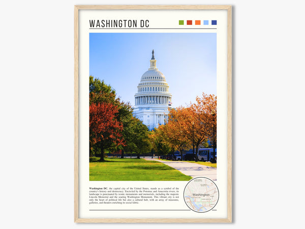 Descriptive Minimalist Washington Poster in Wooden Frame