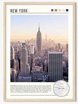 Descriptive Minimalist New York Poster in Wooden Frame