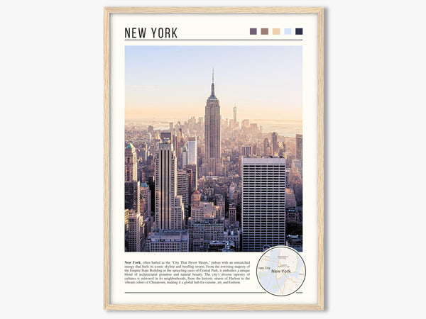 Descriptive Minimalist New York Poster in Wooden Frame