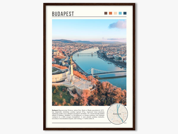 Descriptive Minimalist Budapest Poster in Dark Wooden Frame