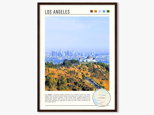 Descriptive Minimalist Los Angeles Poster in Dark Wooden Frame