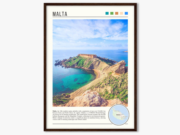 Descriptive Minimalist Malta Poster in Dark Wooden Frame