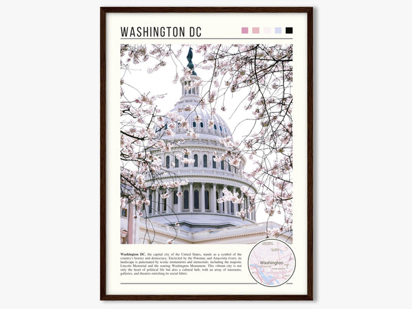 Descriptive Minimalist Washington Poster in Dark Wooden Frame