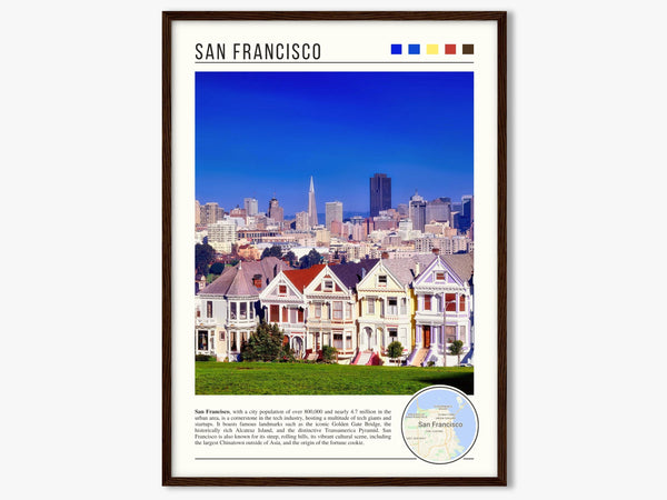 Descriptive Minimalist San Francisco Poster in Dark Wooden Frame