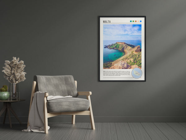 Descriptive Minimalist Malta Poster in Black Frame