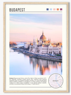 Descriptive Minimalist Budapest Poster in Wooden Frame