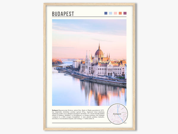 Descriptive Minimalist Budapest Poster in Wooden Frame