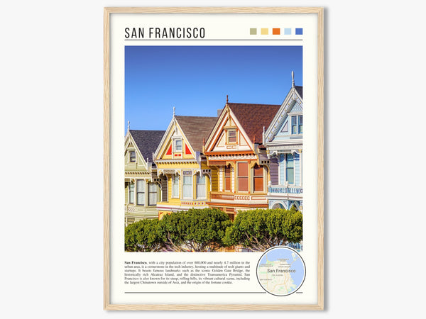 Descriptive Minimalist San Francisco Poster in Wooden Frame