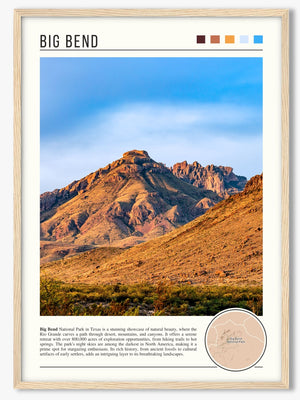 Descriptive Minimalist Big Bend Poster in Wooden Frame