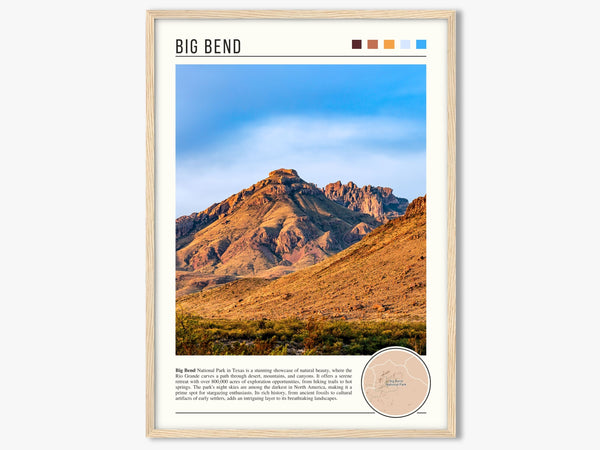 Descriptive Minimalist Big Bend Poster in Wooden Frame