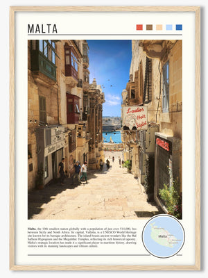 Descriptive Minimalist Malta Poster in Wooden Frame