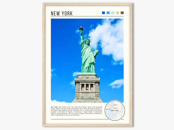 Descriptive Minimalist New York Poster in Wooden Frame