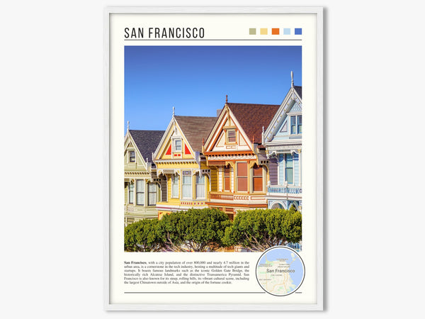 Descriptive Minimalist San Francisco Poster in White Frame