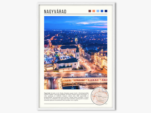 Descriptive Minimalist Nagyvárad Poster in White Frame