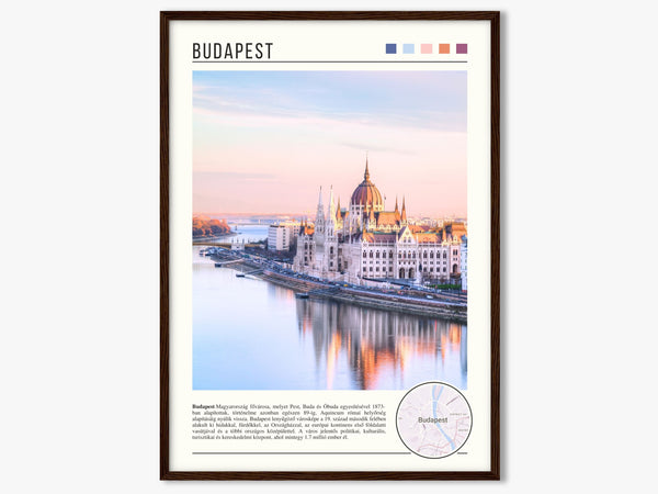 Descriptive Minimalist Budapest Poster in Dark Wooden Frame