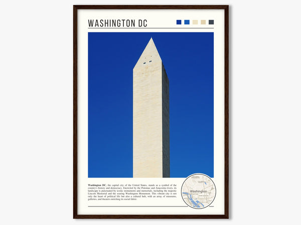 Descriptive Minimalist Washington Poster in Dark Wooden Frame