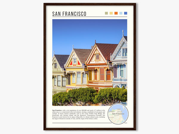 Descriptive Minimalist San Francisco Poster in Dark Wooden Frame