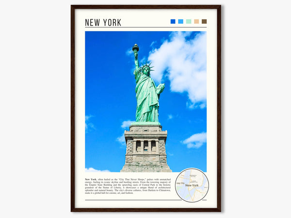 Descriptive Minimalist New York Poster in Dark Wooden Frame