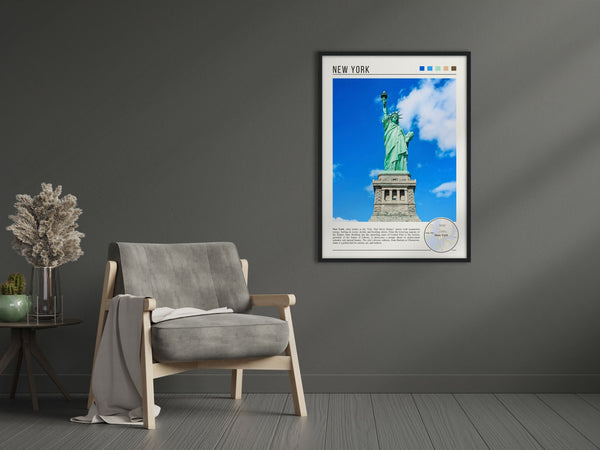 Descriptive Minimalist New York Poster in Black Frame