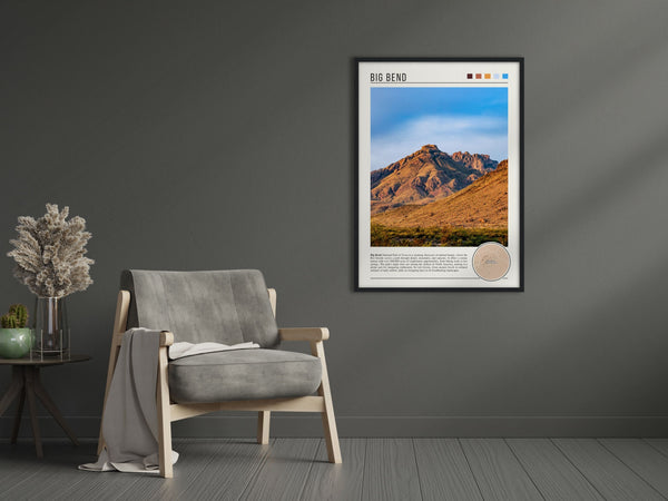 Descriptive Minimalist Big Bend Poster in Black Frame